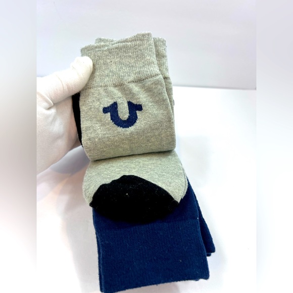 TRUE RELIGION MENS 5 PACK CREWS SOCKS BLACK, GREY, NAVY BLUE, SIZE 8-12.5 - Picture 8 of 11